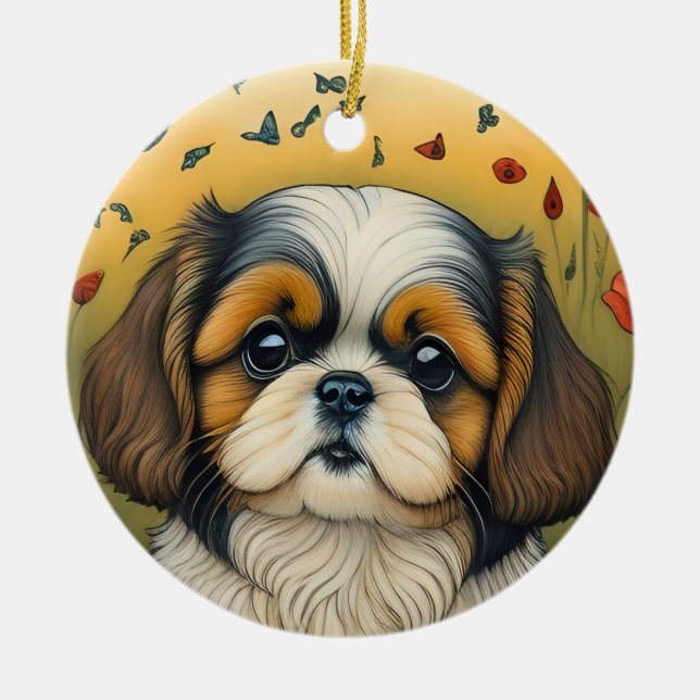 Idea de regalo de adorno de cachorros de Shihtzu (Frente)