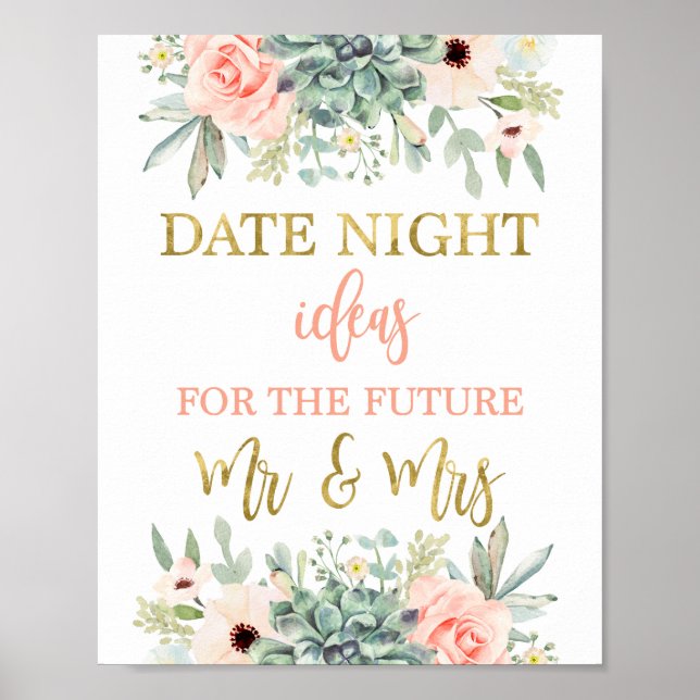 Ideas de la noche de la cita Señal de Bridal Showe (Frente)