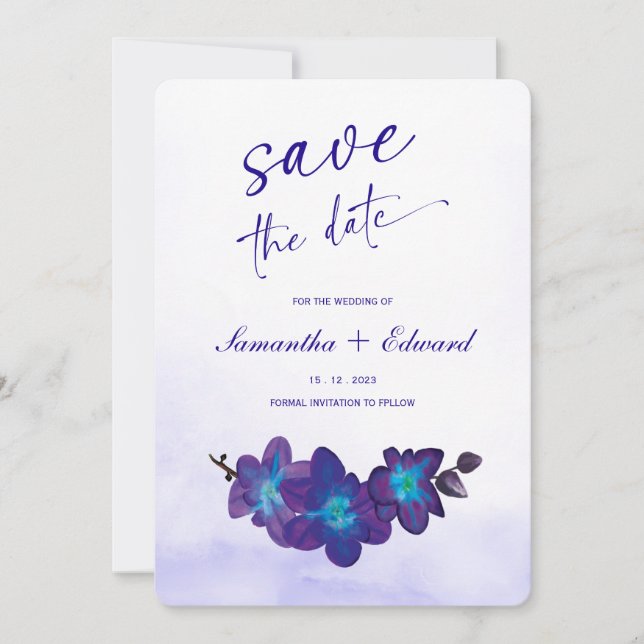 Ideas de Tarjetas de Anuncio de Boda Orquídea Azul (Anverso)