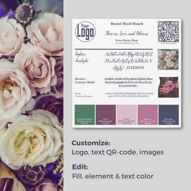 Identidad floreciente: Tarjeta Florist Brand Mood  (Blossoming Identity: Florist Brand Mood Board Card)
