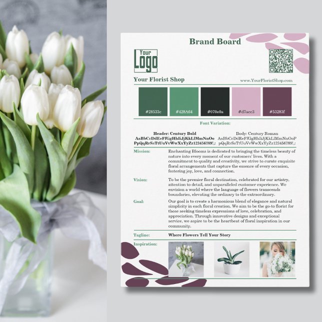 Identidad floreciente: Tarjeta Florist Brand Mood  (Blossoming Identity: Florist Brand Mood Board Card)