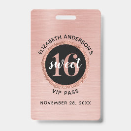 Identificación Dulce de oro Rosa 16 Tarjeta VIP de cumpleaños