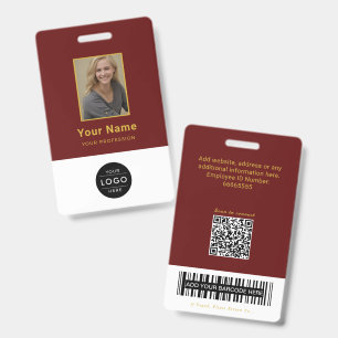 Identificación Elegante código QR Burgundy Tarjeta de identificac