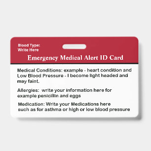 Identificación Personalizado de la tarjeta de alerta médica de em