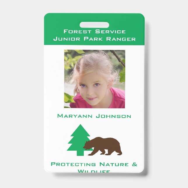 Identificación Pretende una tarjeta de guardaparques para niños p (Front)