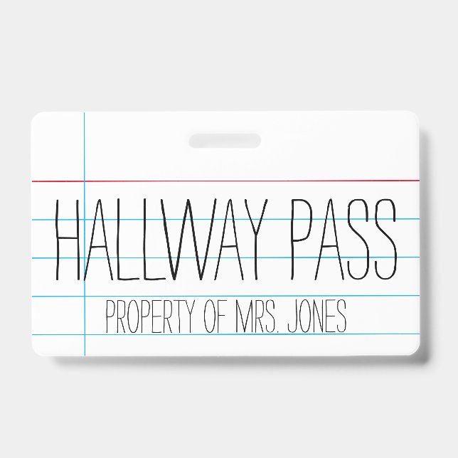 Identificación Profesora de aula escolar - Tarjeta Hallway Pass (Anverso)