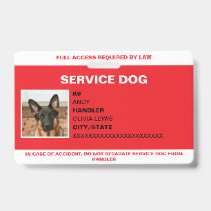 Identificación Servicio de Tarjeta de Perro de Asistencia Persona