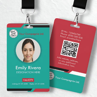 Identificación Tarjeta de Acceso Empresarial Verde Azulado y Rojo