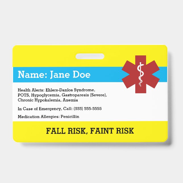 Identificación Tarjeta de alerta médica (Front)