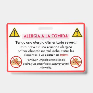Identificación Tarjeta de Chef Española de Alerta de Alergia del 