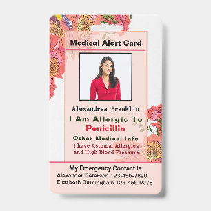 Identificación Tarjeta de Contacto Personalizada Alerta Médica de