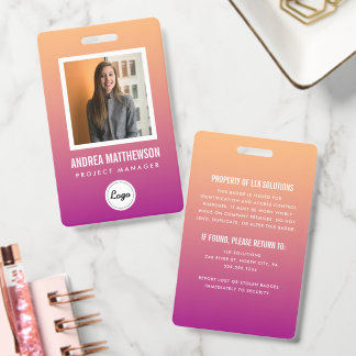 Identificación Tarjeta de Empleado con Gradiente Naranja Rosa 