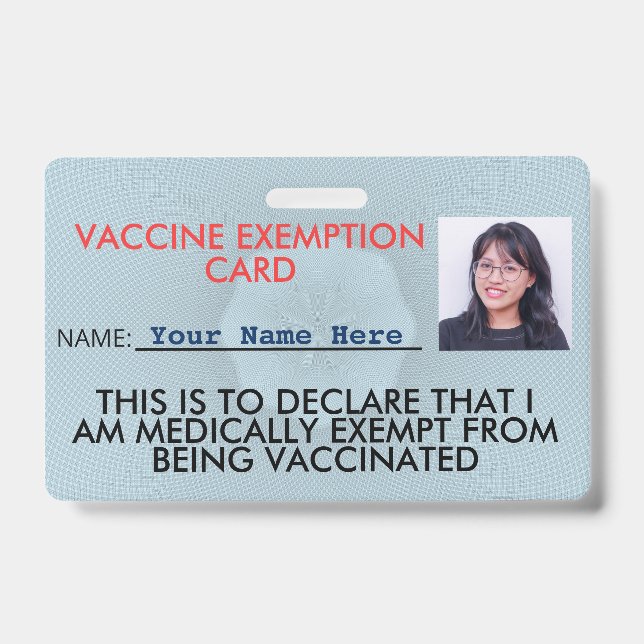 Identificación Tarjeta de exención de vacuna ID (Parte frontal)