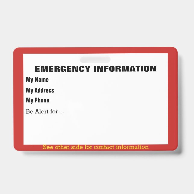 Identificación Tarjeta de información de emergencia (Front)