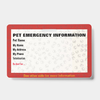 Identificación Tarjeta de información de emergencia del mascota