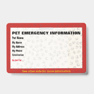 Identificación Tarjeta de Información de Emergencia para Mascotas