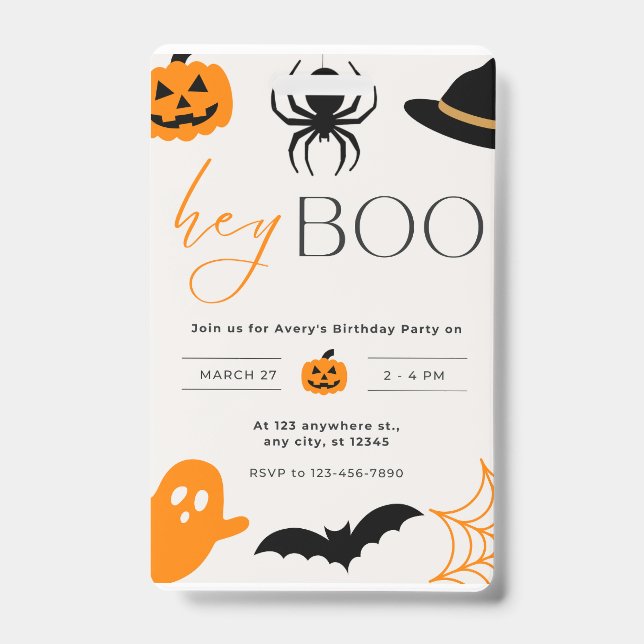 Identificación tarjeta de invitación boo fiesta de halloween (Parte frontal)