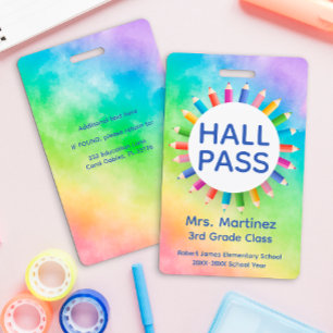 Identificación Tarjeta de paso del salón de clases Rainbow Pencil