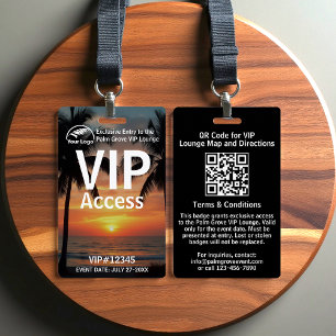 Identificación Tarjeta de paso VIP   Código QR y logotipo de Palm