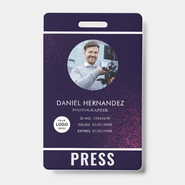 Identificación Tarjeta de prensa del fotógrafo fotográfico (Parte frontal)
