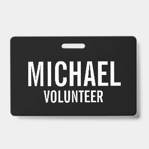 Identificación Tarjeta de voluntario negro con nombre personaliza