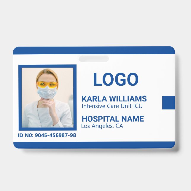 Identificación Tarjeta fotográfica Blue White de la enfermera de  (Parte frontal)