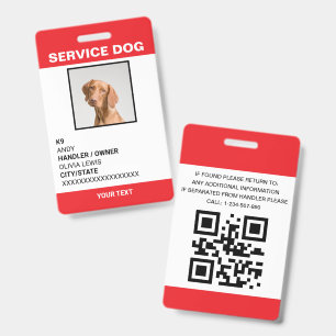 Identificación Tarjeta personalizada Ada Servicio de Perro Foto I