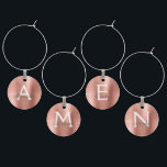 Identificador De Copa Monograma moderno y elegante de Rubor Rosa Rosa<br><div class="desc">Faux Metálico Monograma Moderno y Elegante de color rosa Rosa Rubor Cepilló el Encanto Metalizado del Vino. Estos encantos de vino se pueden personalizar para incluir su nombre inicial y su nombre de pila. Los encantos del Rosa Gold Faux Stainless Steel Wine Charms hacen de la novia una gran ducha,...</div>