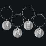 Identificador De Copa Monograma Moderno y Elegante Plata De Lujo<br><div class="desc">Lujo Plata Moderno y Elegante Monograma Metálico Faux Cepilló Metalizado Encanto del Vino. Estos encantos de vino se pueden personalizar para incluir su nombre inicial y su nombre de pila. Los Faux Stainless Steel Wine Charms hacen un gran regalo de Ducha de Novias, Fiesta de Cumpleaños o Fiesta de Bachelorette...</div>