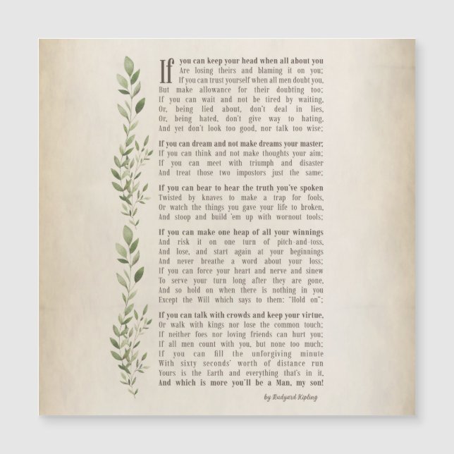 IF, poema inspirado de Rudyard Kipling (Anverso)