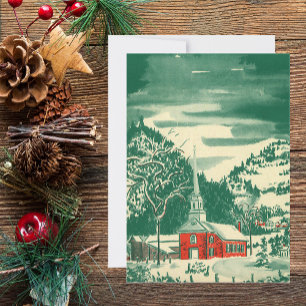 Iglesia de Navidad Vintage, paisaje nevado en invi