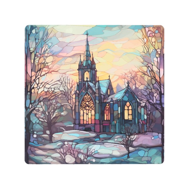 Iglesia de vidrio manchado arte mural Metalizado (Anverso)