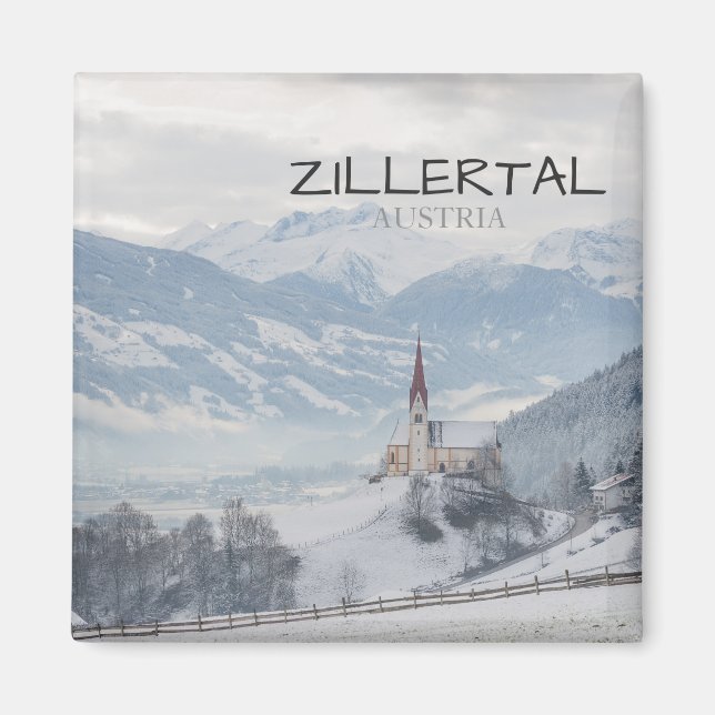 Iglesia de Zillertal en imán de texto en invierno (Frente)