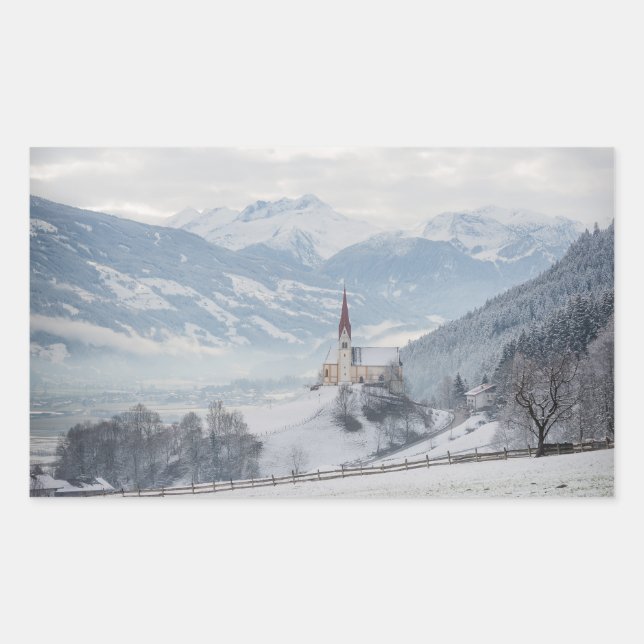Iglesia de Zillertal en pegatina rectangular de in (Anverso)