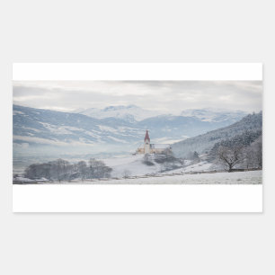 Iglesia de Zillertal en pegatina rectangular de in
