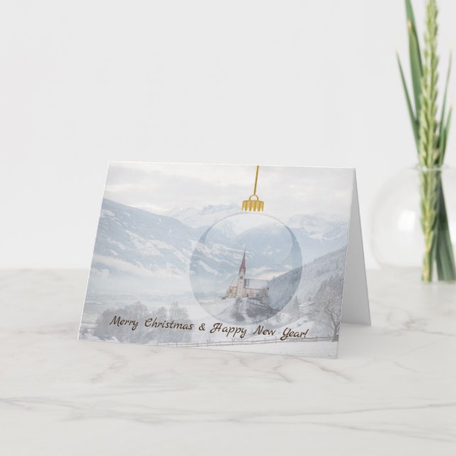 Iglesia en invierno con tarjeta de navidades de bo (Anverso)