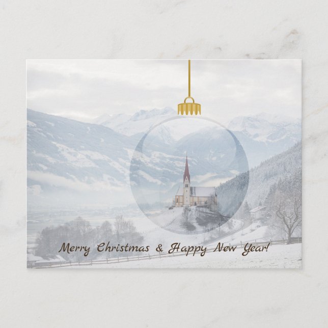 Iglesia en invierno con tarjeta de navidades de bo (Anverso)