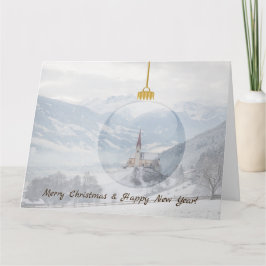 Iglesia en invierno con tarjeta de navidades de bo