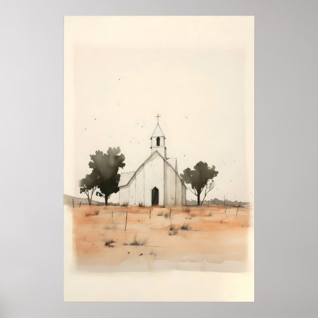 Iglesia pequeña en el campo, impresión digital (Frente)