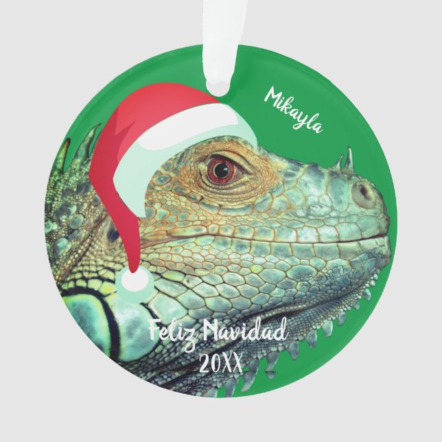 Iguana verde en el ornamento de Santa Hat (Anverso)