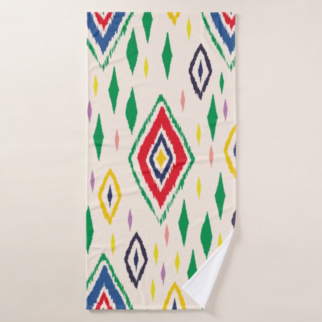 Ikat geometric folklore ornament with diamonds. Tr (Toalla de baño)