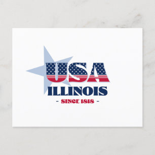 Illinois en postal roja, blanca y azul