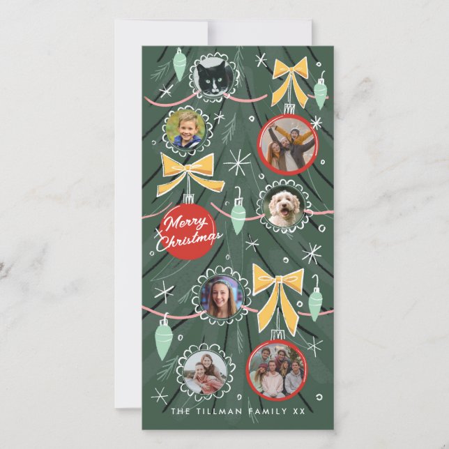 Illustrated Christmas Tree Photo Ornaments Holiday (Anverso)