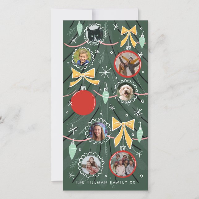 Illustrated Christmas Tree Photo Ornaments Holiday (Anverso)