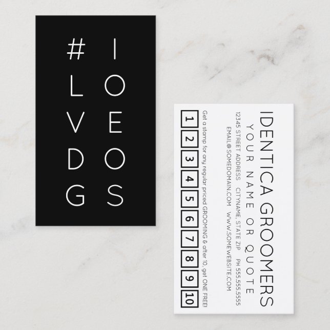 #ILOVEDOGS etiqueta tarjeta de puntuación de lealt (Anverso / Reverso)