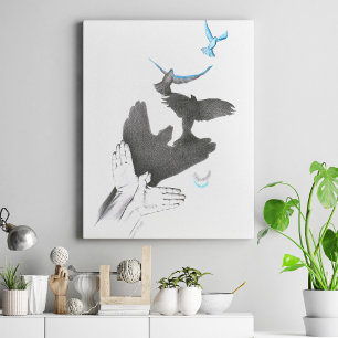 Ilusión de aves voladoras con sombra de mano Arte