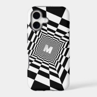 Ilusión óptica en blanco y negro, monograma blanco