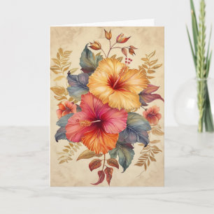 Ilustración Acuarela de Hibisco Bonito Tarjeta de