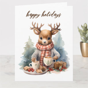 Ilustracion acuarela de la tarjeta de Navidad vint