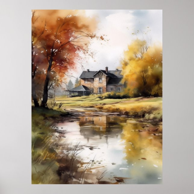Ilustracion acuarela Impresión del paisaje otoñal (Frente)